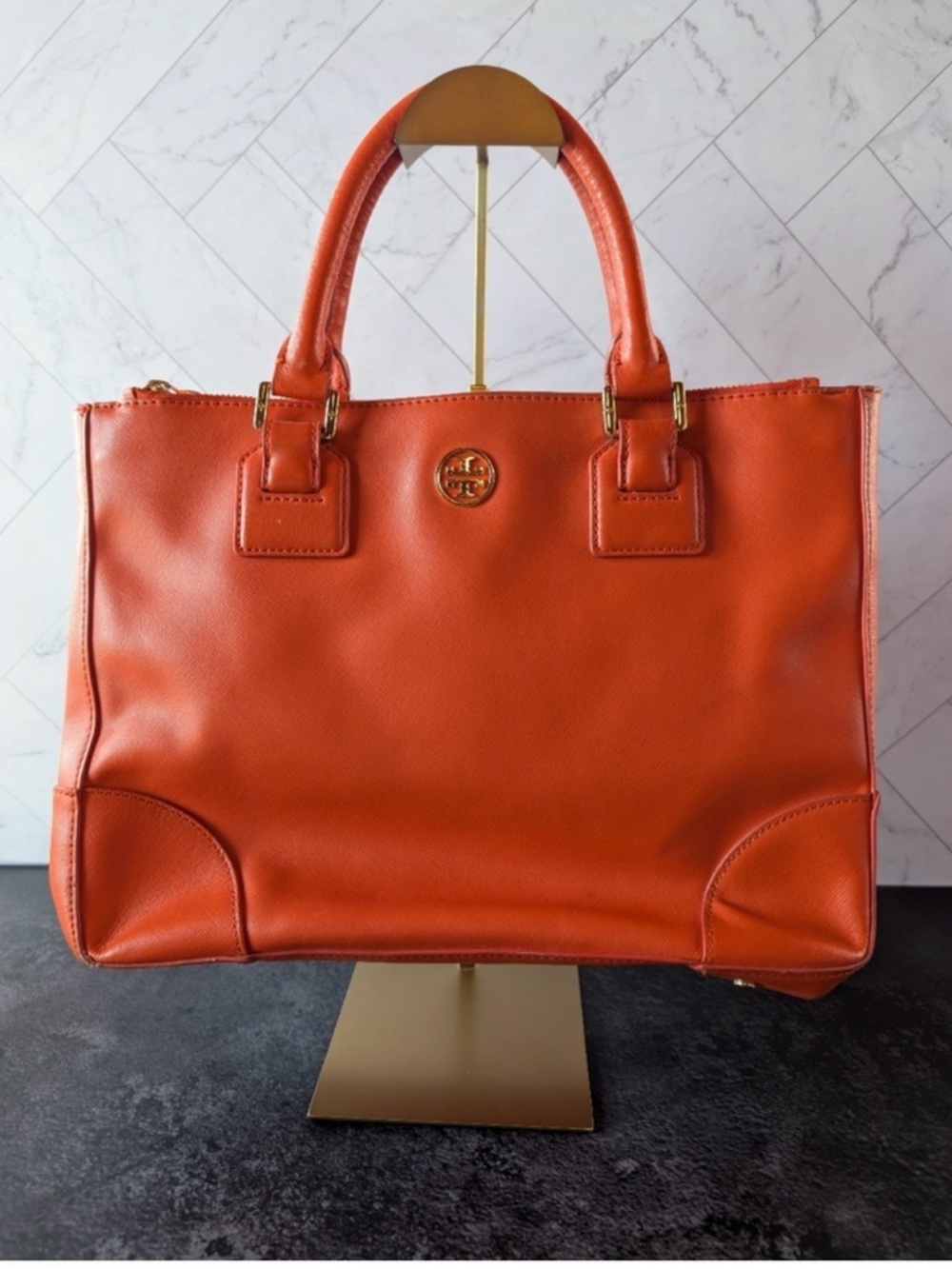 Tory Burch Robinson Double-Zip Tote Beautiful Deep Coral ⭐️